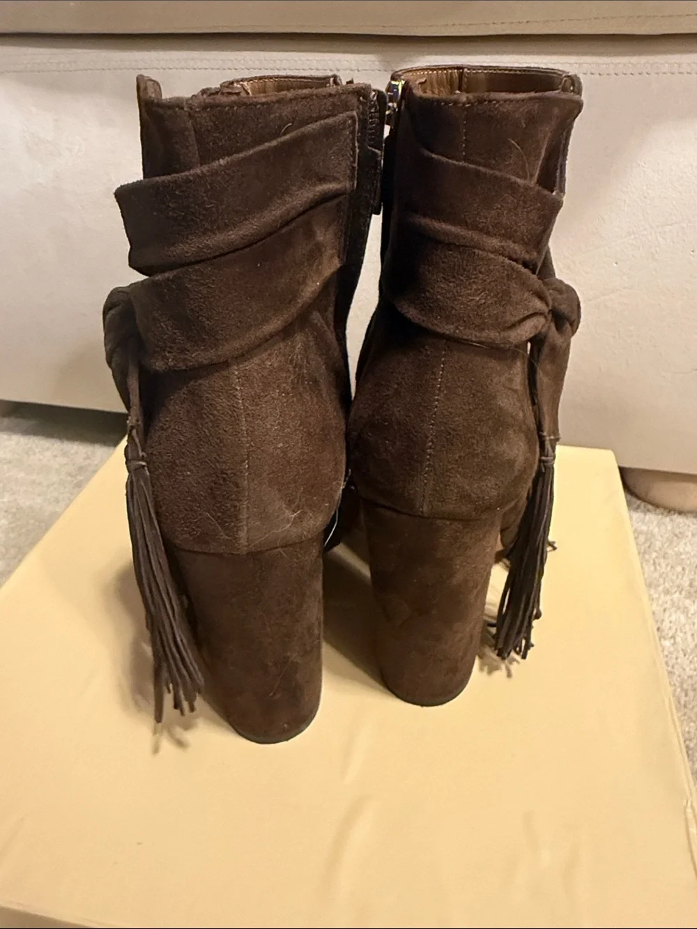 Aquazzura Women's Suede Fringe Tie Ankle Boots - Brown - Picture 4 of 6